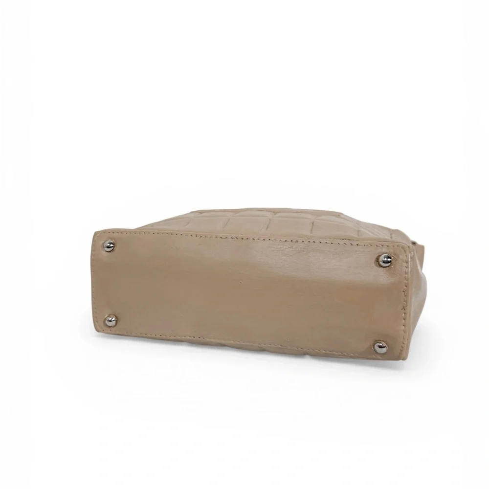 CHANEL Beige CC Logo Chocolate Bar Quilted Lamb Skin Shoulder Bag